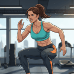 A 40-something athlete performing a high-intensity interval workout, showing focused effort.